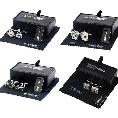 MeMolissa Display Box Cufflinks Classic Solid Silver Color Shirt cufflinks for Mens Bike Chain Cufflinks Free Tag & Wipe Cloth