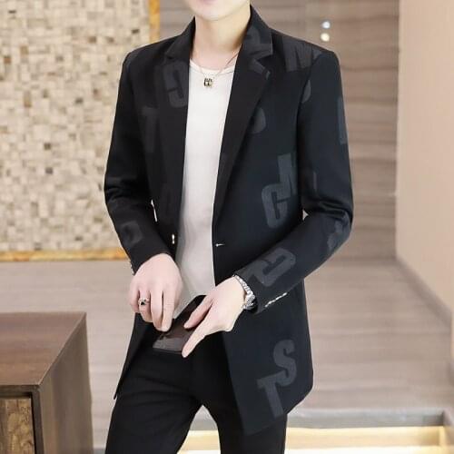 2021 Mens New Autumn Letter Printed Suit Mid-Length Fashion Casual blazer jacket men