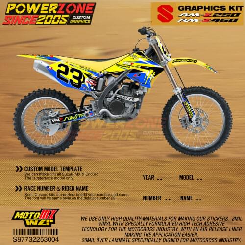 PowerZone Custom Team Graphics Backgrounds Decals 3M Stickers Kit For Suzuki RMZ250 04-06 07-09 10-18 RMZ450 08-17 RM 03-08 004