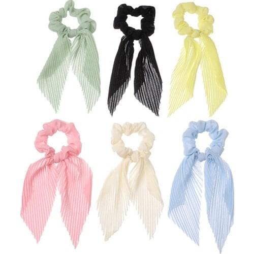 New arrival Fashion women ice cream color Folds hair Scrunchies girls bow Accessories vintage Ponytail Holder