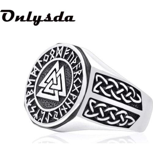 Onlysda 2020 New Fashion Punk Vintage Stainless Steel Viking Ring Valknut fashion Odin Norse Viking Amulet Rune Retro Jewelry
