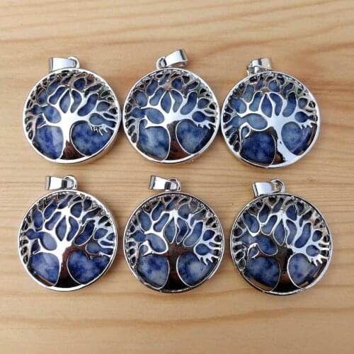 Wholesale 12pcs/lot fashion natural sodalite stone alloy tree of life Pendants for jewelry accessories marking free shipping