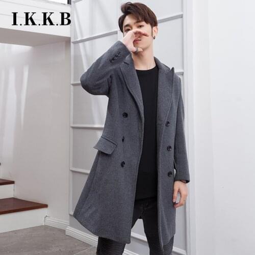 Coat mens middle and long fashion Korean version youth vitality regular British woolen coat small students handsome