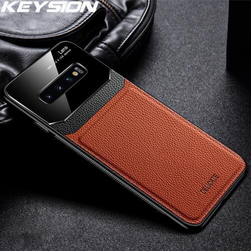 KEYSION Shockproof Case for Samsung Galaxy S10 Plus S10e S9 S8 Leather Mirror Glass Phone Cover For Samsung Note 10 Plus 9 M30S