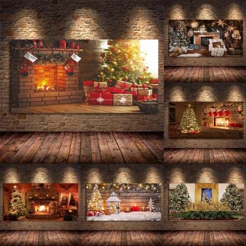 Christmas Backdrop Fireplace Tree Winter Tapestry X-mas Canvas Painting Gift Posters Prints Wall Art Pictures Family Home Decor