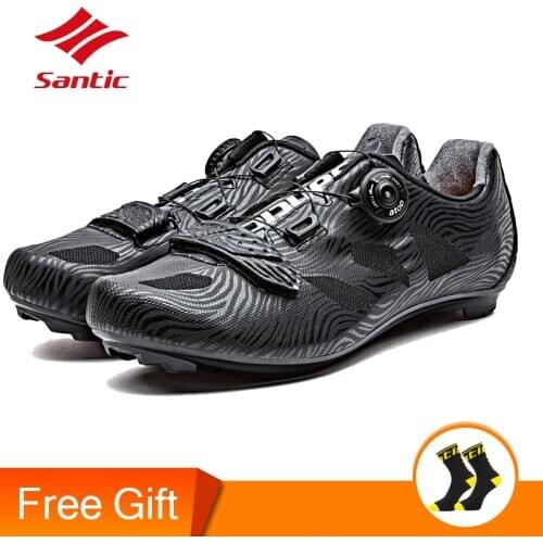 Santic Mens PRO Road Cycling Shoes Black Breathable Team Racing Sport Bike Shoes Auto-locking Bicycle Shoes Sneakers for Man