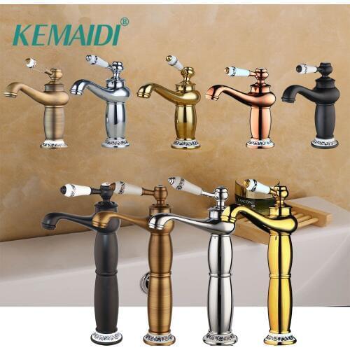 KEMAIDI Bathroom Faucet Antique brass Chrome Finish Basin Sink Faucet Single Handle Water taps Deck Mounted 11 Choice