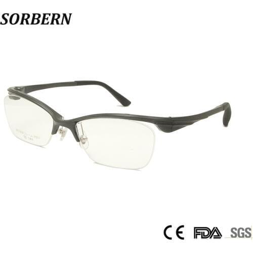 SORBERN Myopia Glasses Men Sports Optical Frames Ultem Ultralight Top Quality Square Half Rim Eyeglasses Anti-slip Silica Gel