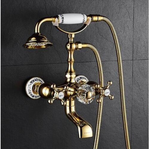 Vidric brass gold wall mounted bathroom bathtub faucet exposed B&S faucet set