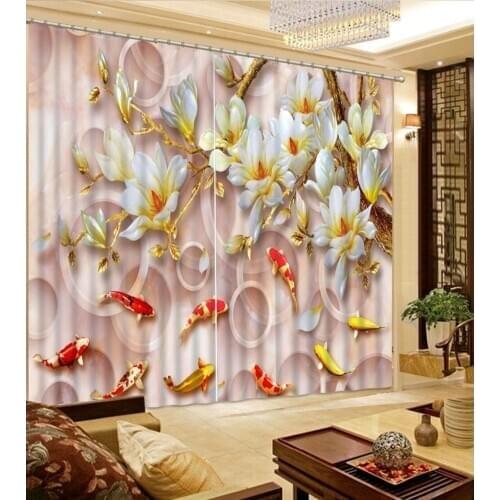 Curtains for living room Luxury Blackout 3D Window Curtain For Living Room fish flower 3d curtains