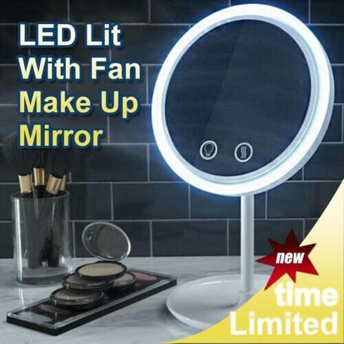 LED Lit With Fan Make Up Mirror Makeup Mirror with Fan Portable Vanity Mirrors Cosmetic Beauty Tools Summer Cooler Make Up Fan