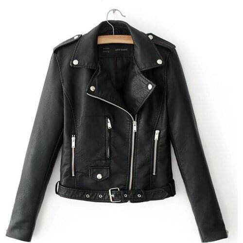 40# Women Leather Jackets Ladies Lapel Motor Jacket Coat Zip Biker Short Punk Cropped Tops Sheepskin Coat Women Женская Куртка