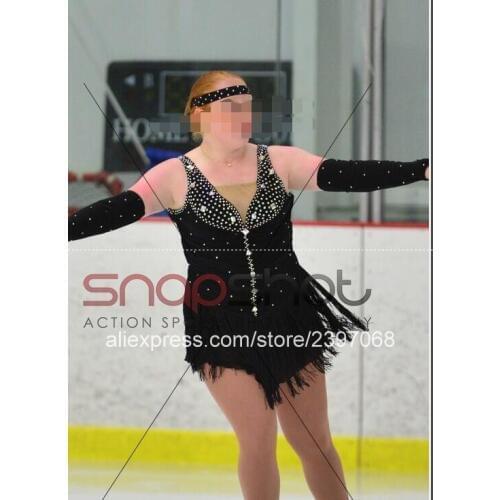 Girls Figure Skating Clothes Black Women Figure Skating Dress Adult Competition Figure Skating Clothes 2017 New Free Shipping G4