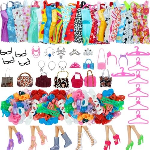 Random 1 Set Doll Accessories for Barbie Doll Shoes Boots Mini Dress Handbags Crown Hangers Glasses Doll Clothes Kids Toy 12