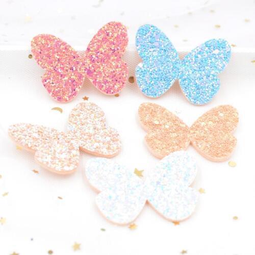 10Pcs Shiny Fabric Nonwoven Padded Patches Butterfly Sequins Appliques Crafts for Baby Girls Headwear Hair Clip Bow Ornament F63
