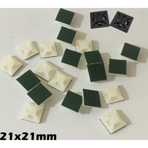 100pcs 21x21mm 21*21 White Black Nylong Square Plastic Green Self Adhesive Wire Zip Fixed Seat Holder Cable Tie Mount Base