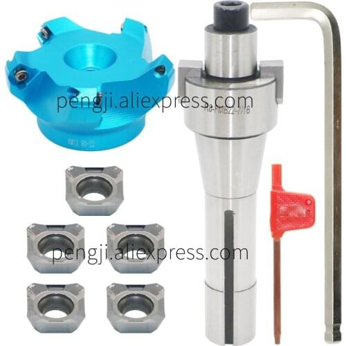 3.15 Inch Face Milling Cutter Aluminum KM12 80MM + R8-FMB22 Shank Face Shell Mill Arbor+5pcs SEHT1204 Carbide Inserts+8mm Wrench