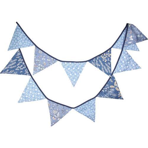 3.2m 12 Flag Cowboy Blue Style Flower Cotton Banner Pennant Garland Kids Baby Birthday Bunting Gathering Wedding Party Accessory