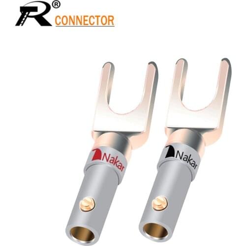 4pcs/2pairs "Y"/"U" Type spade banana plug Connectors Gold Plated Screws-Type Solderless Fork Speaker Banana Connectors adapter