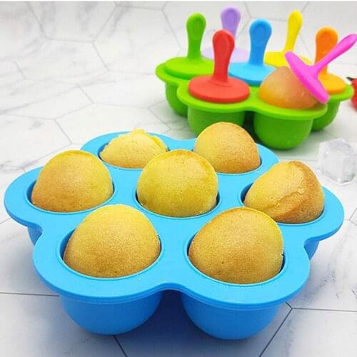 7 Cavity Silicone Mini Ice Pops Mold Ice Cream Ball Maker Popsicles Molds Baby DIY Food Supplement Tool can CSV