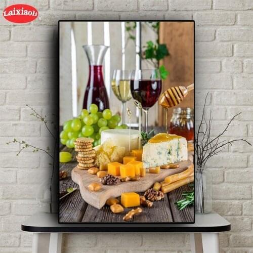 Diamond Painting Red wine fruit cake restaurant kitchen decoration 5d Cross Stitch Diamond Embroidery Mosaic Gift Home Decor