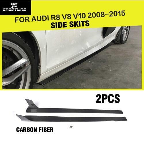 Car-Styling Carbon Fiber Racing Door Side Skirts Extension Lip Body Aprons for Audi R8 V8 V10 2008 - 2015