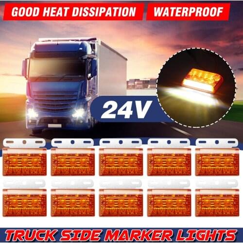 10pcs 24V LED Car Truck Side marker Light with Down Backlight Turn Signal Repeater for Trailer Bus Caravan Boat