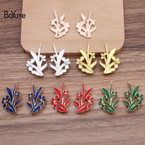 BoYuTe (20 Pairs/Lot) 20*31MM Dripping Oil Flower Materials with 2 Loops at Back Handmade DIY Alloy Jewelry Accessories