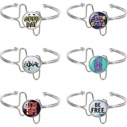 New Planted silver color/golden Cuff Glass Cabochon BE FREE words Verse Bangle Bracelet For Women jewelry Gift ZB0040/0042