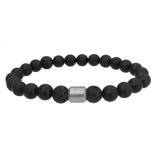 Runda Men Jewelry Natural Stone Bracelet Black Stainless Steel Accessories Agate Bead Bracelet Trendy Men Bangle