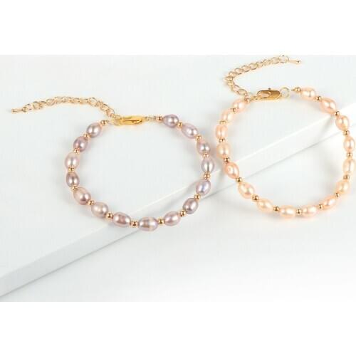 Nabest Women Girls Natural Freshwater Rice Shape Pearls Bracelet White Pink Purple Baroque Pearl Bangle Jewelry