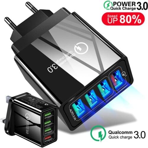 48W Quick Charger 3.0 USB Charger For iphone 12 11 Samsung S21 Tablet EU UK Plug Wall Mobile Phone Charger Adapter Fast Charging