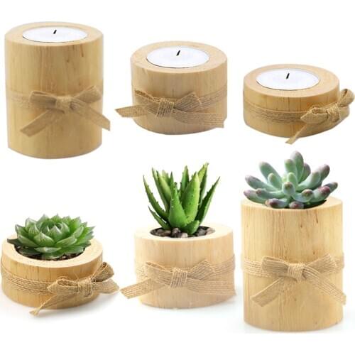 Wooden Potted Ornament Desktop Flowers Pine Candle Holder Bonsai Container