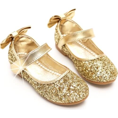 Kids Flats Girls Fashion Princess Shoes Sparkle Paillette Adorable Bowtie Ballerina Slip-on Childrens Wedding Party Dress Shoes
