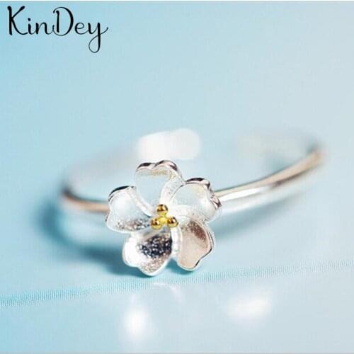 Kindey Bohemian Vintage Silver Color Cheery Flower Rings For Women Gifts Girls Open Retro Antique Rings Wedding Jewelry