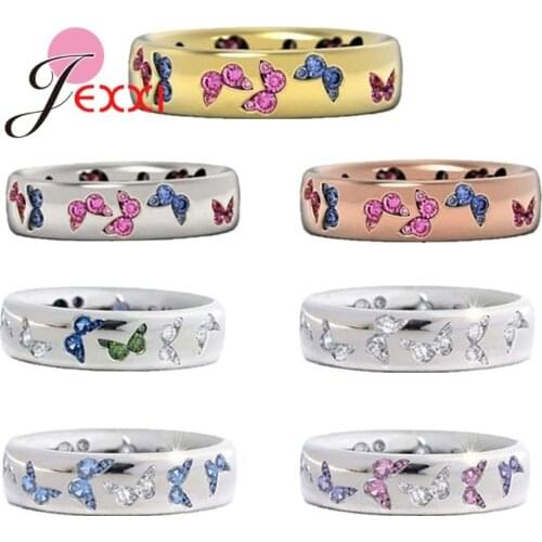 New Design Genuine 925 Sterling Silver Shinning Crystal Finger Rings For Women Butterfly Image Engagement Wedding Jewelry