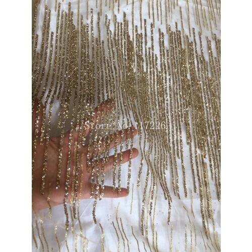 Nice design luxury glued gold glitter tulle mesh lace fabric JRB-52408 with gold glitter for wedding dress/evening dress