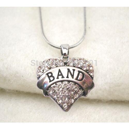 Best selling 50pcs a lot rhodium plated BAND crystal heart pendant necklace(A1119)
