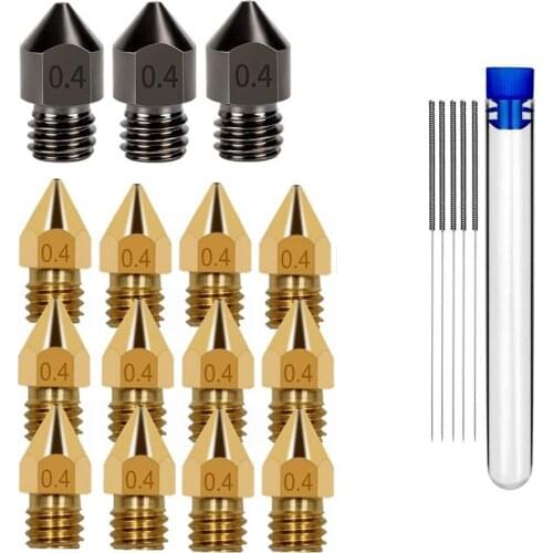 MK8 Nozzle 3D Printer Extruder Nozzles Hardened Steel, Brass Nozzle Wear Resistant Nozzle for Makerbot Creality CR-10