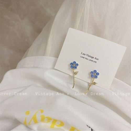 Fashion Simple Retro Geometric Earrings INS Wind Blue Flower Earrings Classic Romantic Girl Temperament Tide Earrings