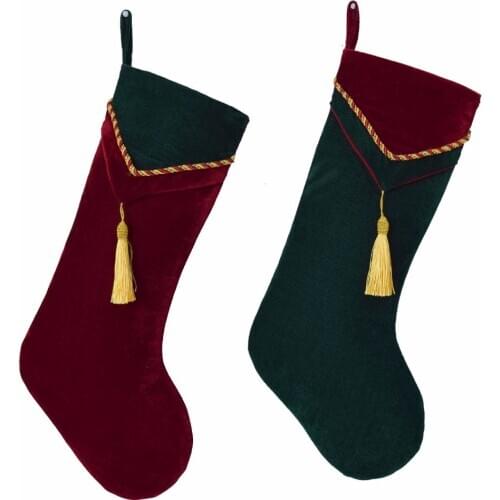 New arrvial Set of 2 pcs Red & Green Velvet Stocking with tassel decoration Socks Christmas stocking P8045