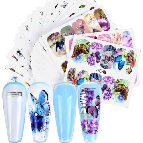 WUF 1 Set Flower Fruit Nail Sticker Sets Butterfly Water Transfer Decals Nail Art Sticker Manicure Foils Slider