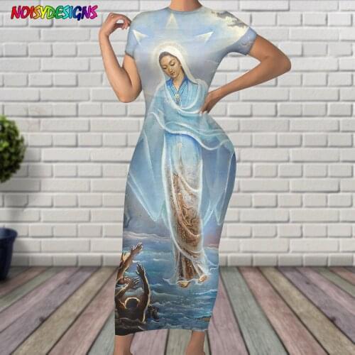 NOISYDESIGNS Virgin Mary Prints Summer Dresses Women Work Office Bodycon Dress Elegant Pencil Dresses 2021 Vestidos De Mujer