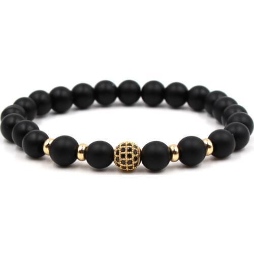 LIVVY 2018 New hot fashion mens bracelet black CZ ball and stone beads mens or ladies charm bracelet jewelry AS584