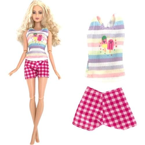 NK 1 Set Doll Clothes For 1/6 Doll Fashion Pattern Shirt Vest Pink Shorts Cute Outfit for Barbie Doll Accessories Toy Gift