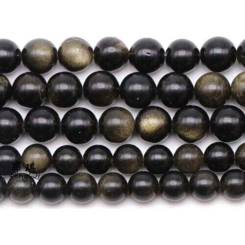 Wholesale Natural Stone Gold Obsidian Round Loose Spacer Beads 15" Strand 4 6 8 10 12 14MM Size For Jewelry Making Bracelets