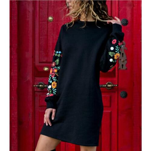 Dresses For Women Autumn Winter Long-Sleeved Sweater Loose O-Neck Warm Printing Black Straight Sweatshirt 2020 Casual Party