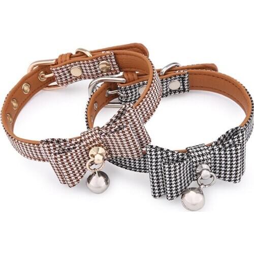 Adjustable Pet Cat Dog Collar PU+Nylon Black Bow-Knot Cats Dogs Bell Collar Adjustable Puppy Bow Ties Pet Supplies