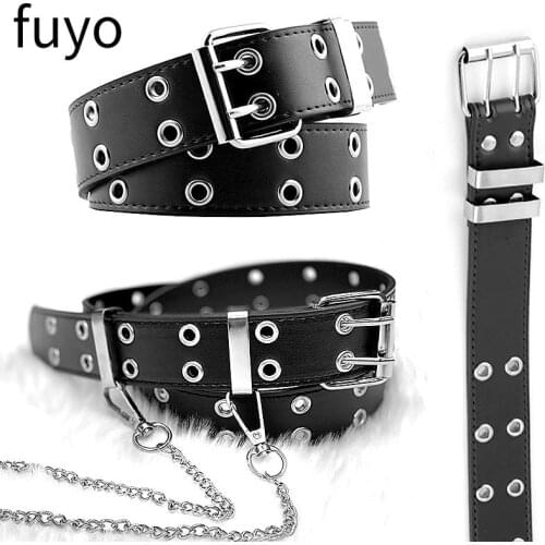 New Punk PU Leather Waist Belt New Hip-hop Fashion Pin Buckle Black Adjustable Waistband With Chain For Ladies Girls Women Jeans