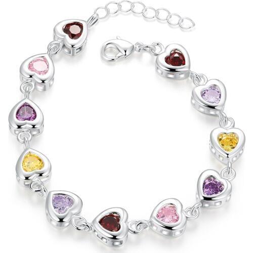 Selling 925 sterling silver jewelry new style sweet heart-shaped bracelet color zircon wedding romantic aesthetic